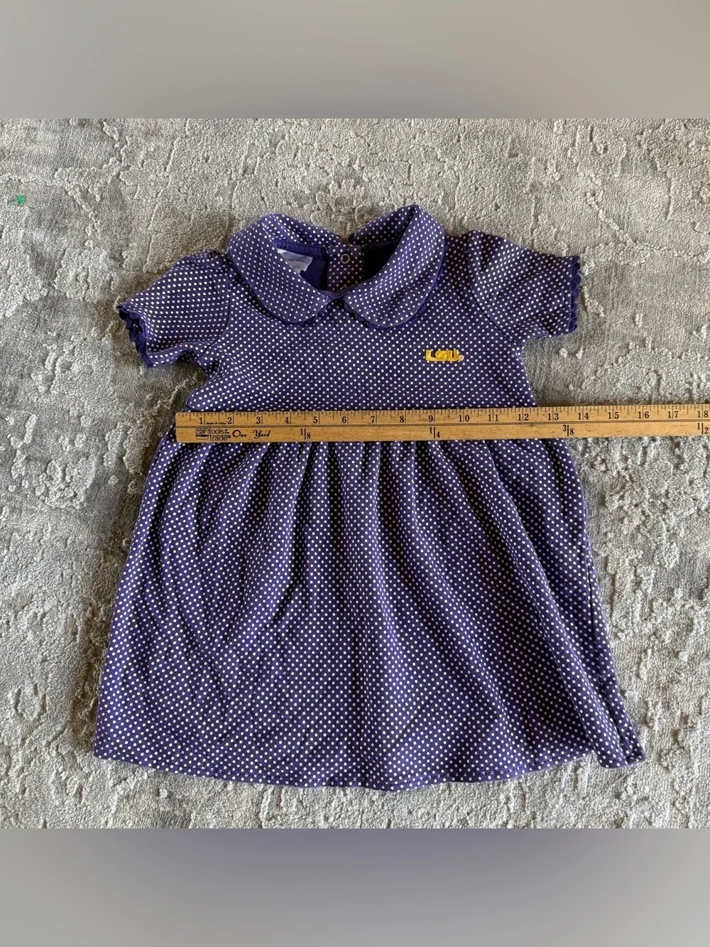 Two feet ahead girls LSU Polka Dot Purple Baby Dress with Peter Pan Collar 4T